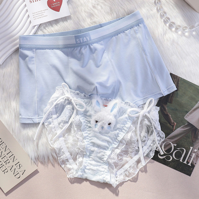 夏季新款情侣内裤一男一女性感纯欲风兔兔可爱绑带蕾丝内衣套装,淘宝优惠券,粉丝福利购,淘宝优惠卷