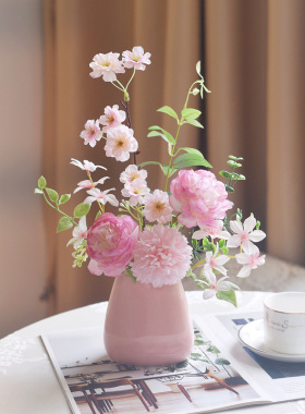 《蜜桃雪山》粉色仿真花高级感逼真客厅餐桌花装饰人造插花艺摆件