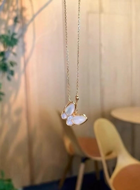 高品质玫瑰金白贝母锁骨链女