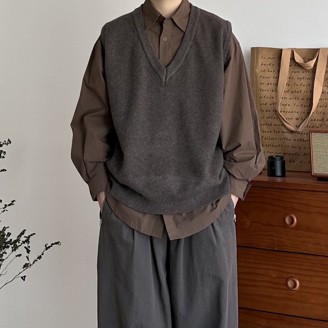 B东日系男装秋冬毛衣背心男女无袖v领针织衫宽松文艺复古叠穿马甲,淘宝优惠券,粉丝福利购,淘宝优惠卷