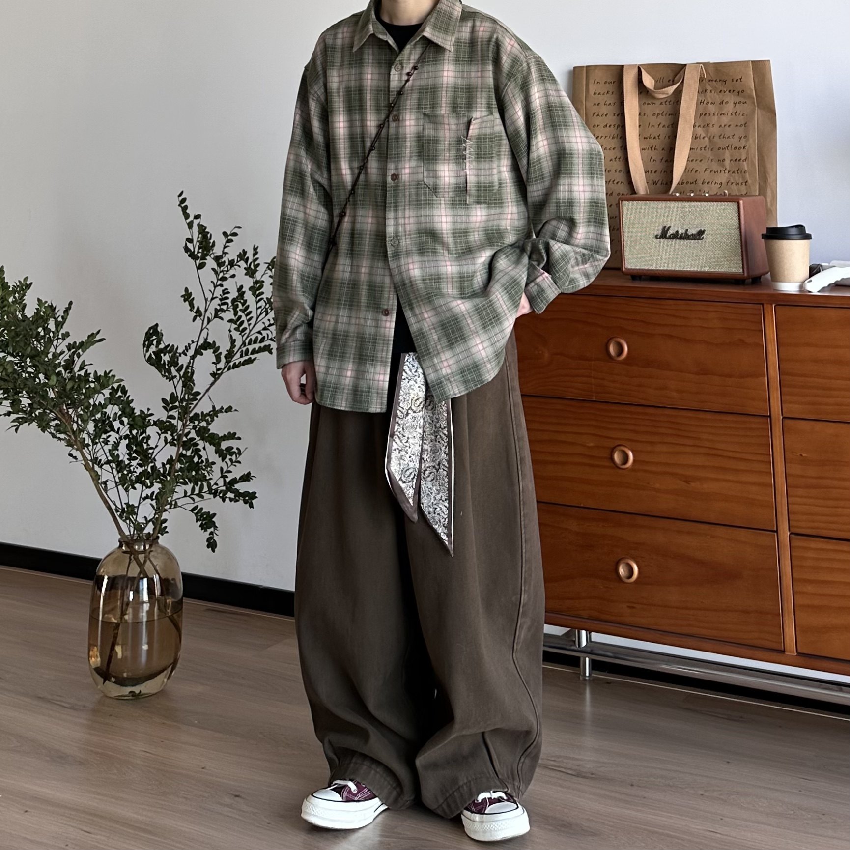 BUTQIU复古秋冬丝巾休闲裤男女加厚加绒弯刀阔腿裤垂感拖地长裤,淘宝优惠券,粉丝福利购,淘宝优惠卷