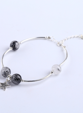 SHAHD晶字塔天然黑发晶手链星月水墨风手串ins