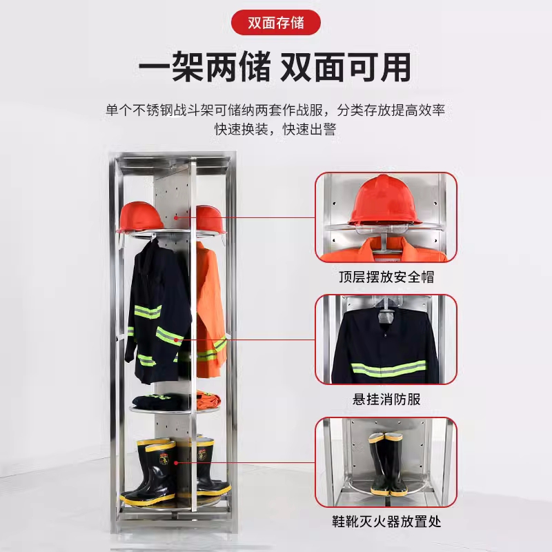 不锈钢防火服战斗服衣架消防员队辟火救援衣装备电动旋转衣帽架子 - 图1