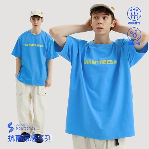 WARMTREES2024夏季新款品牌大写LOGO印花短袖男休闲宽松基础款T恤