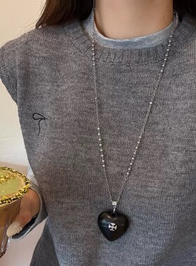 猫耳朵黑色爱心十字架毛衣链女轻奢大气高级长款冬季百搭项链新款