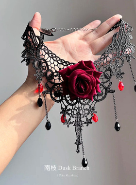 黑色choker哥特风蕾丝玫瑰项链