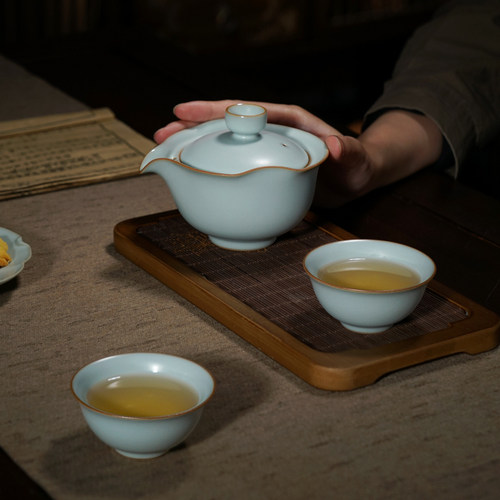 汝窑旅行茶具套装户外便携式快客杯手抓碗景德镇青瓷功夫茶具陶瓷 - 图2