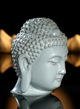 汝窑慧静佛首玄关摆件复古