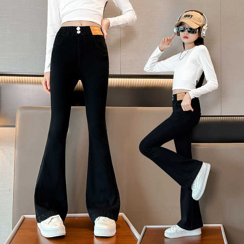 女童喇叭裤春秋修身弹力春季牛仔裤大童时髦洋气黑色秋装儿童裤子,淘宝优惠券,粉丝福利购,淘宝优惠卷