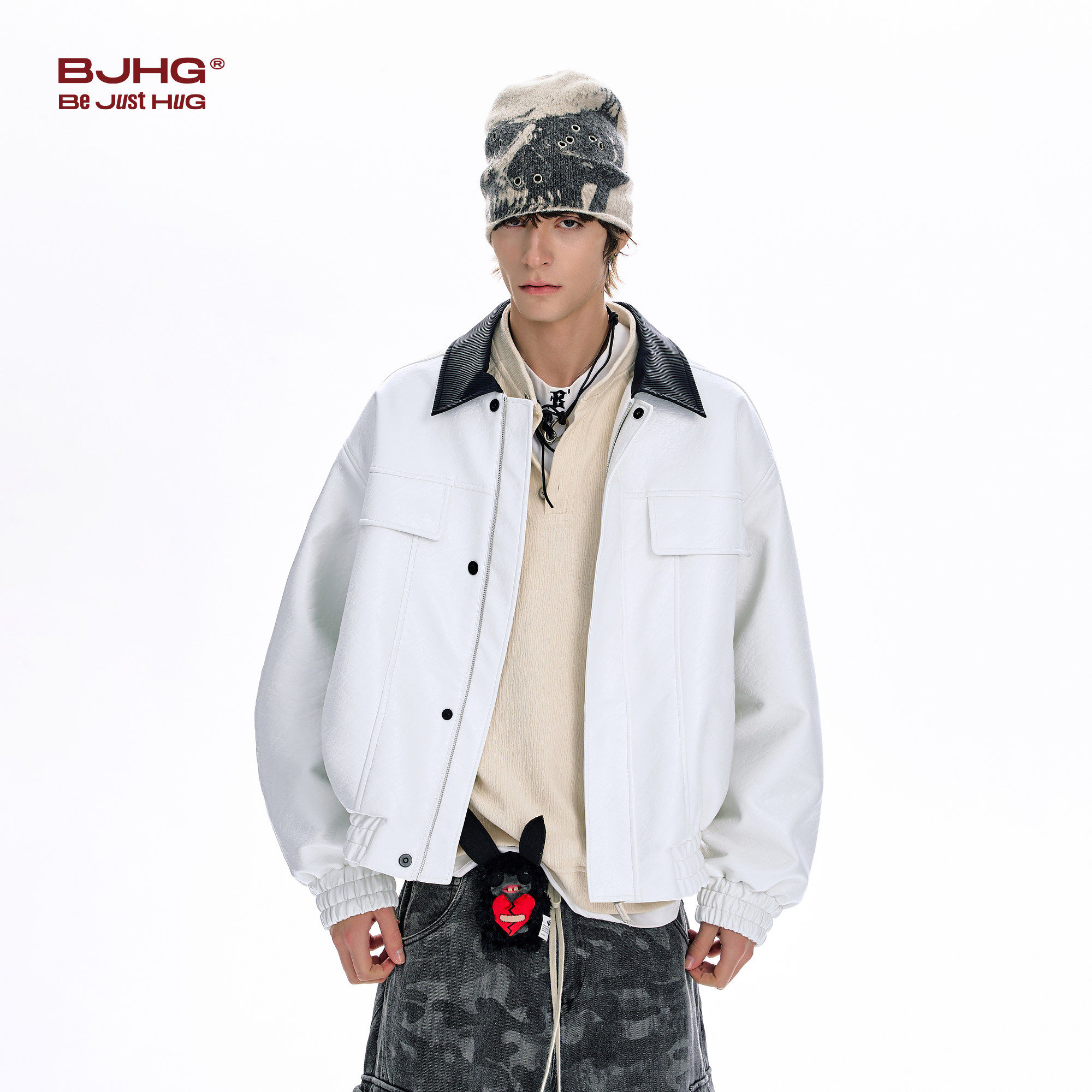 BJHG不计后果美式皮衣外套男款春季2026新款潮撞色简约短宽夹克女,淘宝优惠券,粉丝福利购,淘宝优惠卷