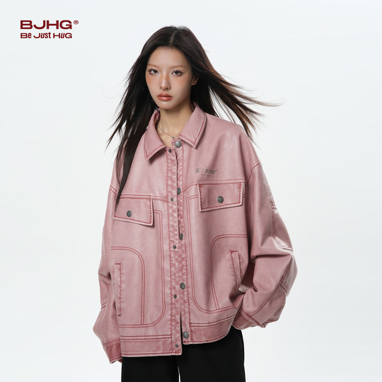 BJHG不计后果美拉德皮衣外套男款秋季新款休闲潮牌情侣机车夹克女