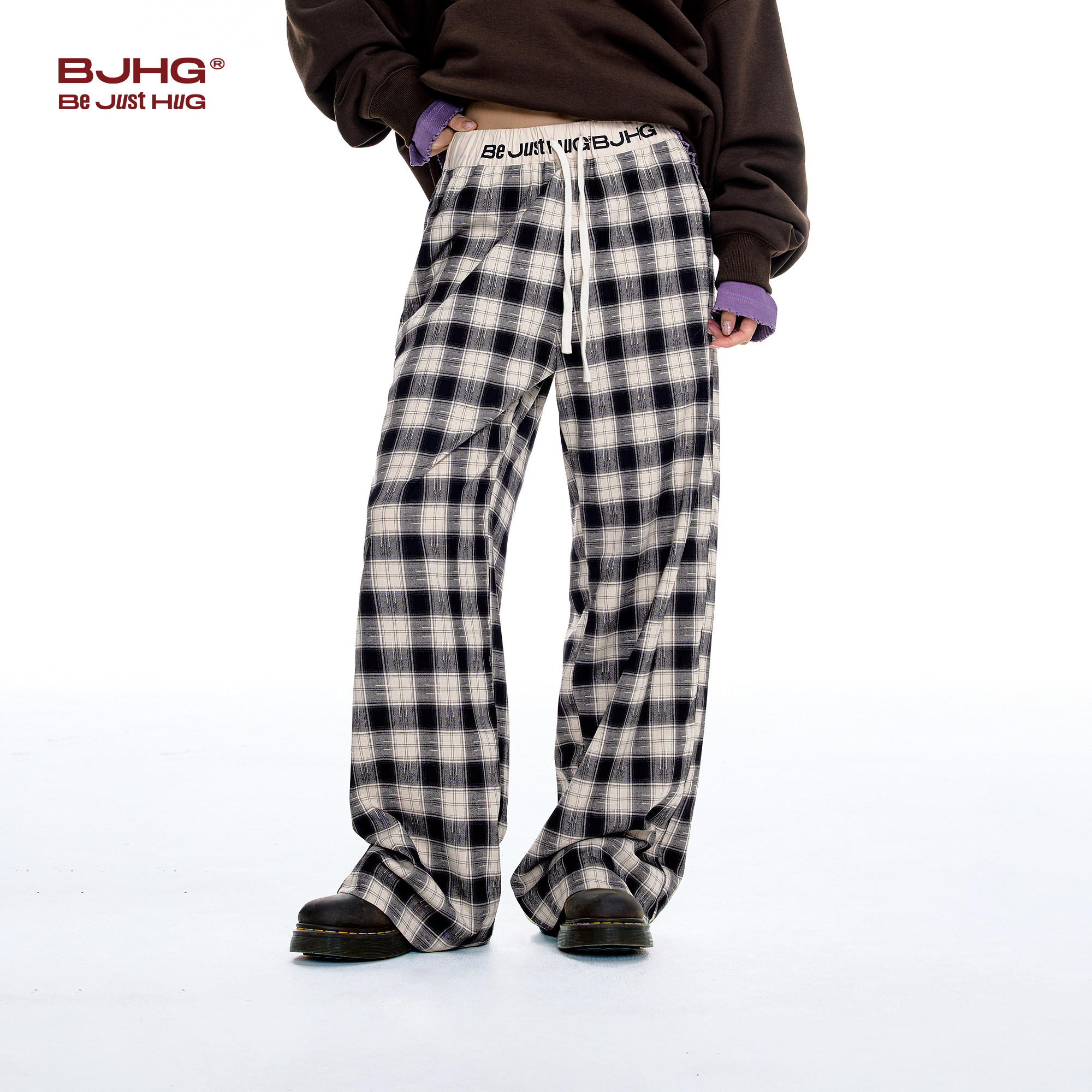BJHG不计后果直筒格子裤子女冬2025新款运动百搭复古休闲阔腿长裤,淘宝优惠券,粉丝福利购,淘宝优惠卷