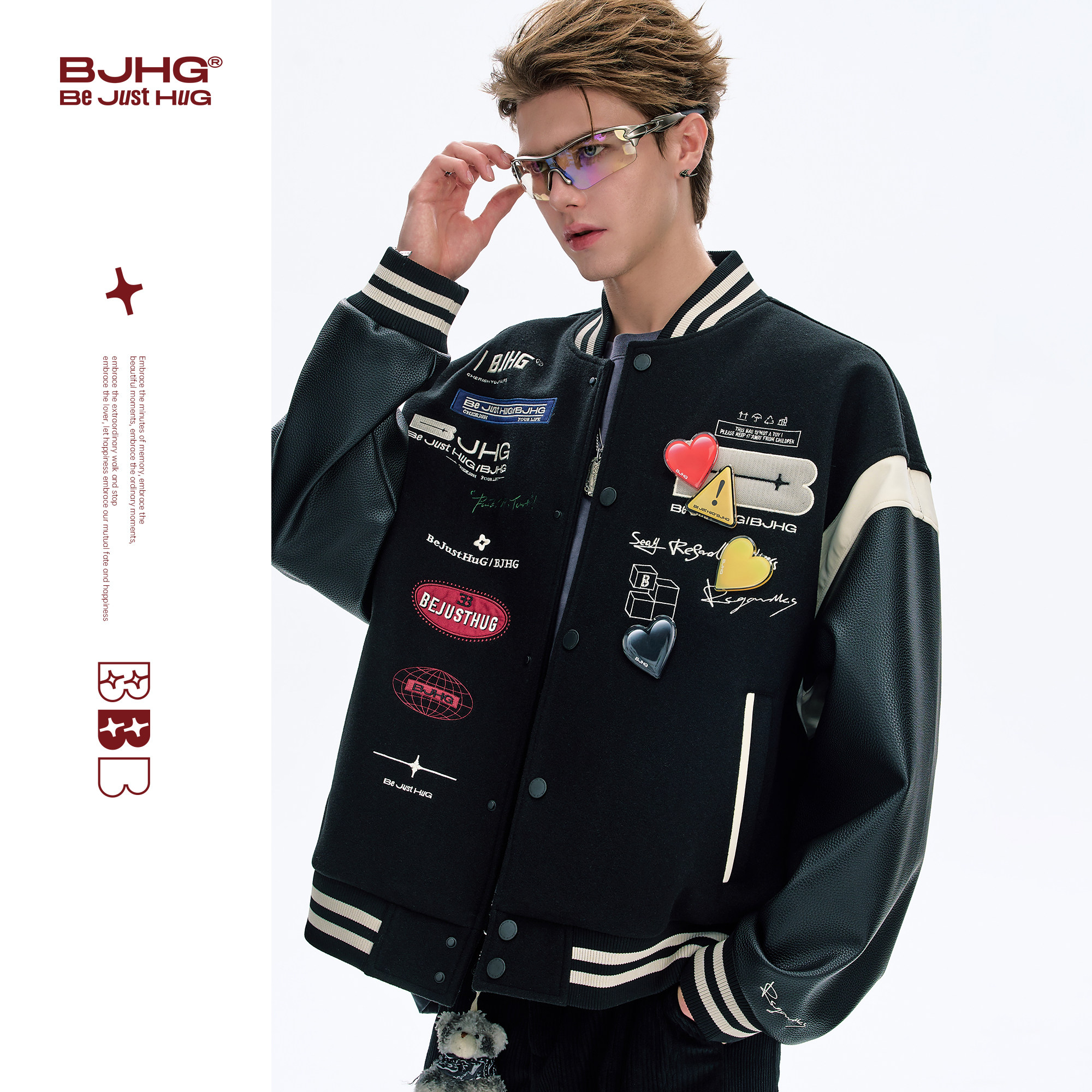 BJHG不计后果红色棒球夹克男款秋冬美式棒球服女撞色贴贴情侣外套,淘宝优惠券,粉丝福利购,淘宝优惠卷