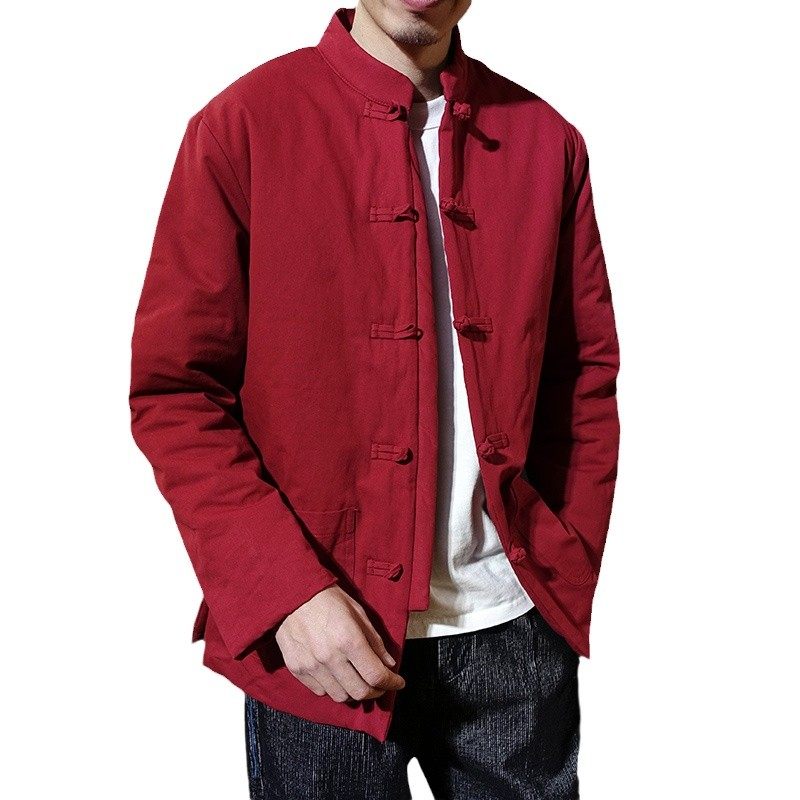 中式盘扣红色棉服立领唐装棉衣男子中山装茶人服新年棉袄外套汉服,淘宝优惠券,粉丝福利购,淘宝优惠卷
