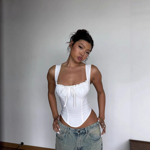 Fcii外穿吊带背心自带胸垫甜酷方领短款辣妹女装夏季纯欲无袖上衣 - 图0