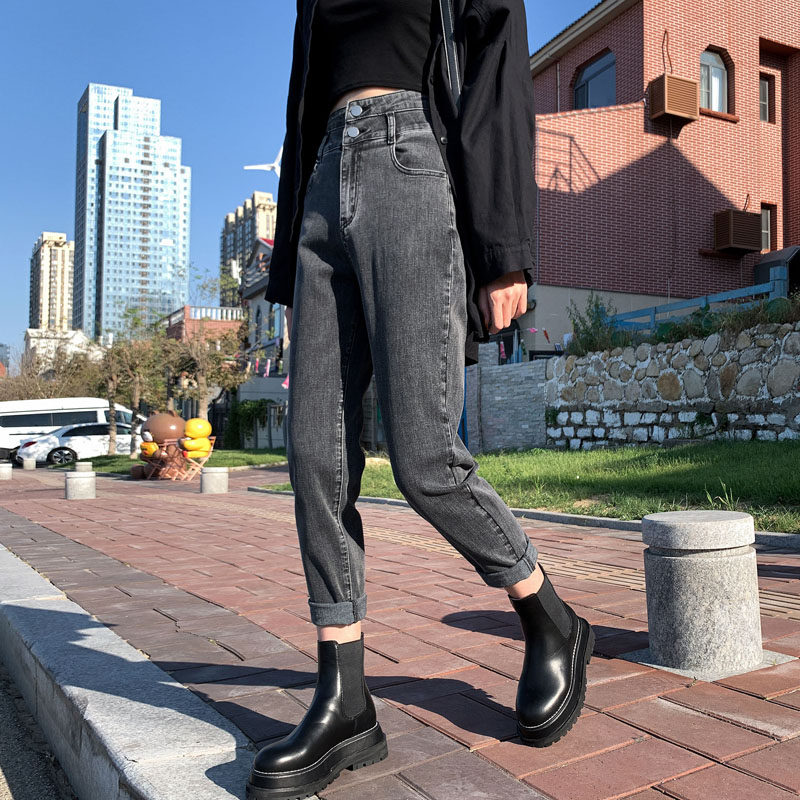 大码高腰哈伦夏胖mm宽松显瘦牛仔裤 秘予牛仔裤