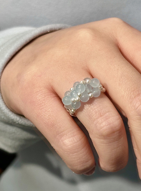 纯银戒指女轻奢高级感珍珠戒指小众设计玉髓原创手工编织定制尾戒