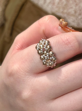 施家珍珠戒指925纯银戒指轻奢小众精致高级感食指戒纯手工编织女