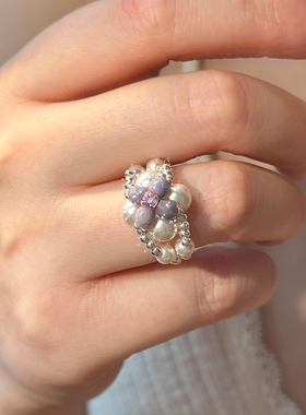 施家珍珠戒指纯银原创小众设计戒指女轻奢高级感食指戒纯手工编织