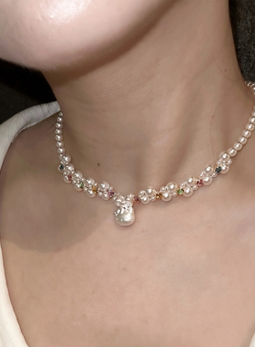 珍珠项链999纯银吊坠施家百搭轻奢高级感小众设计感锁骨链纯手工