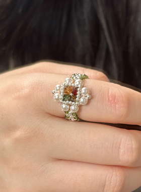 纯银戒指女小众设计珍珠戒指女轻奢高级感新款爆款原创纯手工编织