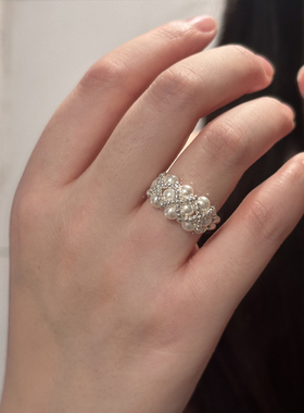 珍珠戒指银轻奢高级感戒指女小众设计女指环女款戒指素圈定制尾戒