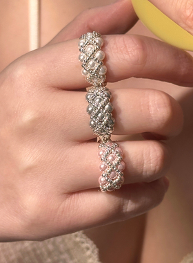 珍珠戒指纯银女轻奢高级感戒指小众设计原创手工编织简约百搭新款