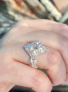 珍珠戒指纯银925原创小众设计戒指轻奢高级感通勤百搭纯手工编织