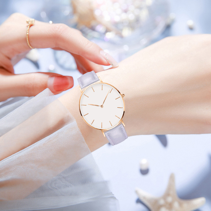 可爱紫色牛皮表带适用dw手表带男女真皮丹尼尔配件28|32|36|40mm - 图0