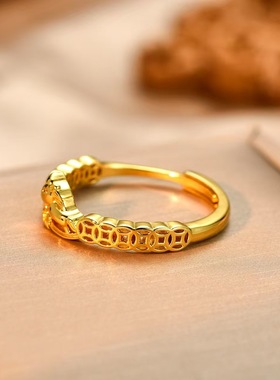 金色【马上有钱戒】马年新款简约钱币款戒指指环礼物