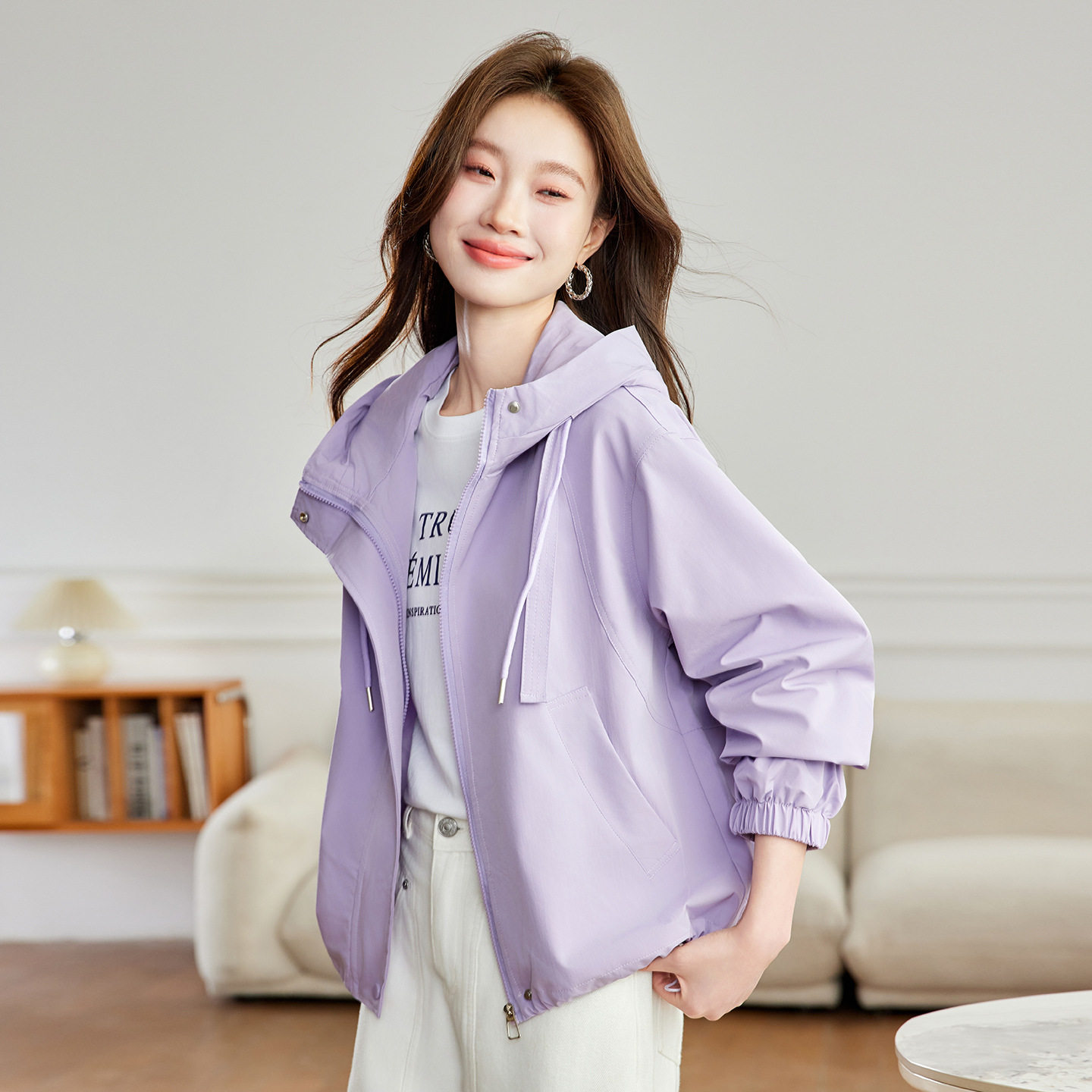 2026春新款紫色外套女洋气减龄休闲百搭冲锋衣夹克小个子风衣MZ32,淘宝优惠券,粉丝福利购,淘宝优惠卷