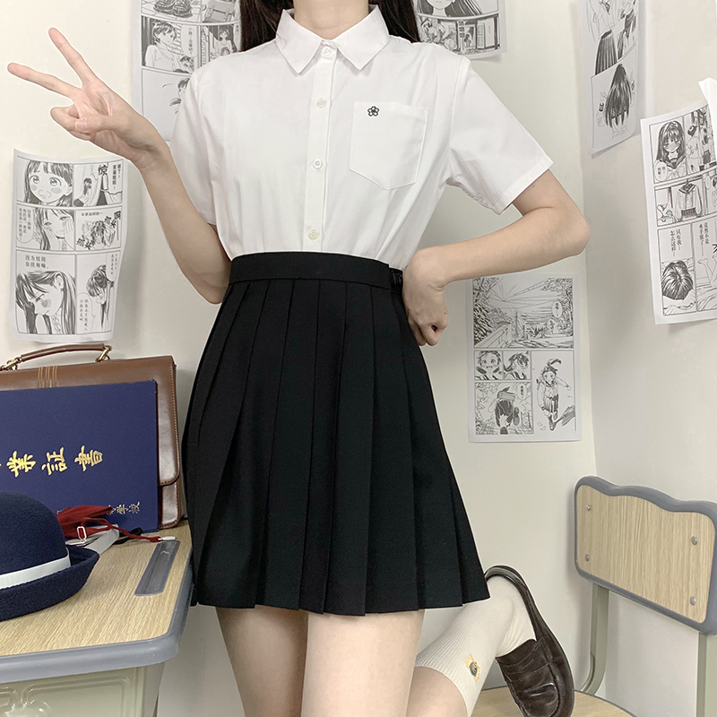 日系小花刺绣校服jk制服短袖衬衫女学院风白衬衣班服上衣百搭-图1