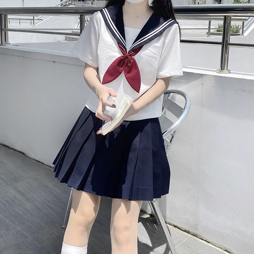 海月社基础款白二本三本水手服绀色JK制服套装日系百褶裙日制版型 - 图0