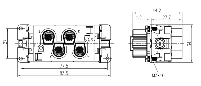 矩形重载连接器 4芯公母对插针 航空插头插座 HK-004/0-M/F - 图2