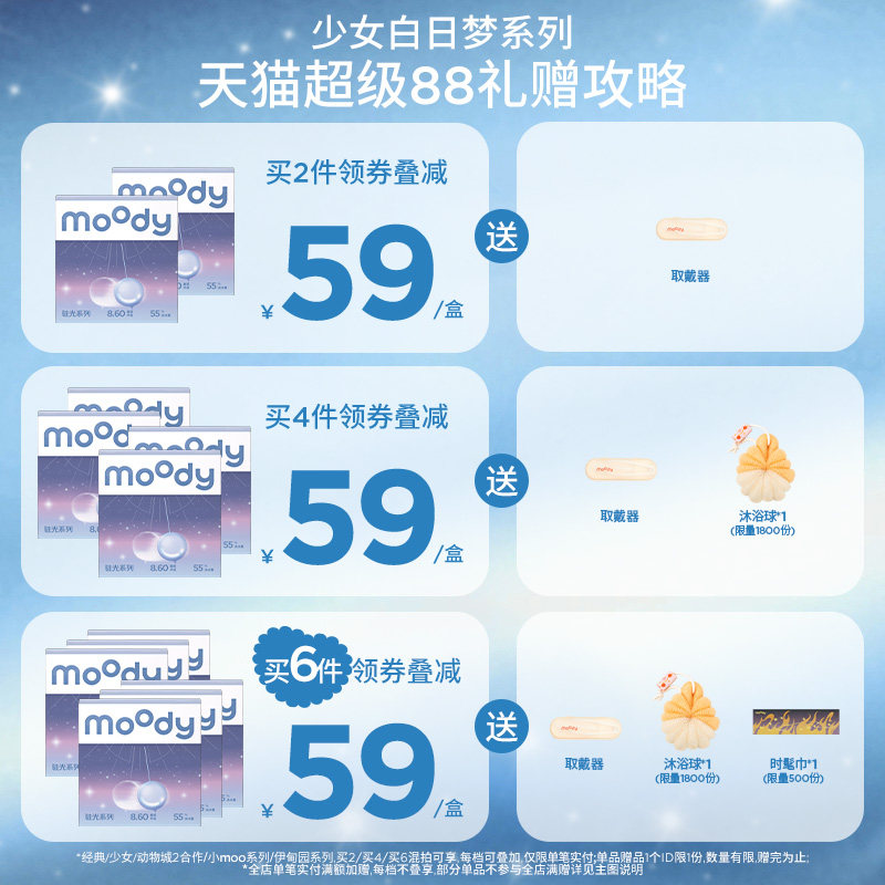 moody美瞳日抛少女小直径格雷玫瑰10片近视彩色隐形眼镜正品