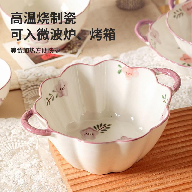 日式双耳陶瓷汤面碗沙拉碗家用新款大碗泡面碗汤盆螺蛳粉碗拉面碗