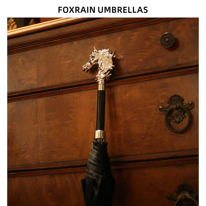 FOXRAIN轻奢贵族伞动物头马头绅士复古直杆长柄雨伞男定制高级礼