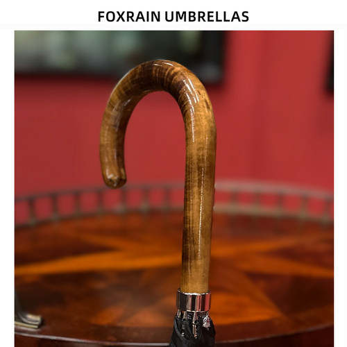 Foxrain英式复古绅士贵族伞实木弯柄长柄雨伞男大号高级定制logo - 图0