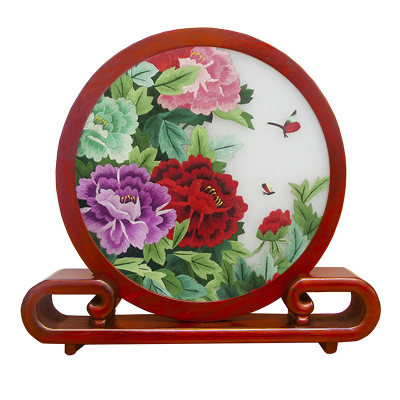 苏绣摆件双面绣中式屏风手工刺绣花梨木牡丹花苏州工艺品兰姿蕙质 虎窝淘