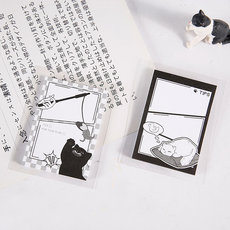 墨染文坊有猫商店便利贴猫咪主题黑白漫画风可爱手账装饰素材纸可爱留言便签纸手帐便签本便签纸打卡墙记账单,淘宝优惠券,粉丝福利购,淘宝优惠卷