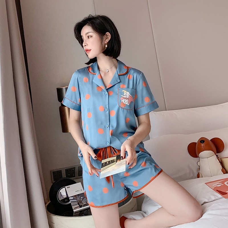 夏季冰丝短袖短裤ins风卡通睡衣 法兰苑睡衣/家居服套装