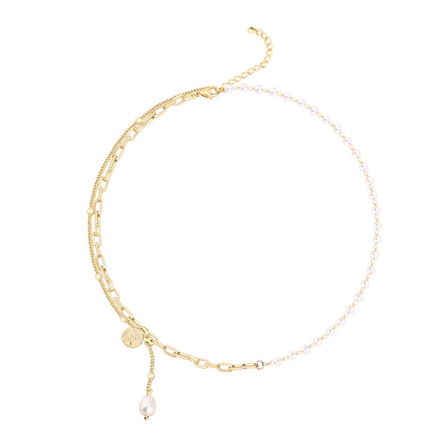 Double layer stacked retro coin tassel clavicle chain cold style internet celebrity choker niche design pearl splicing necklace