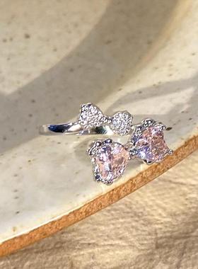 气质设计感轻奢粉钻时尚指环小众