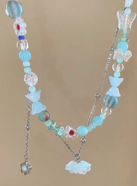 韩系仙气花朵串珠项链女温柔风甜美可爱小众设计感锁骨链轻奢饰品