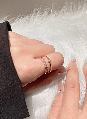 戒指女小众设计感微镶排钻食指戒韩国小众设计日式轻奢指环