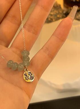 新中式仿玉石平安扣卫衣项链2024年新款女锁骨链高级感长款毛衣链