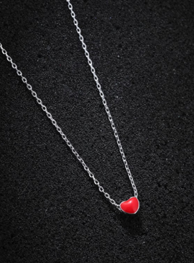甜美可爱手工红色滴釉爱心清新桃心短项链锁骨链女