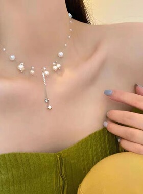流苏珍珠项链女气质轻奢高级感锁骨链小众设计感新款时尚颈链配饰