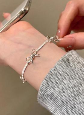 极简银色蝴蝶结蛇骨链手链女2024年新款小众高级感手饰冷性风饰品