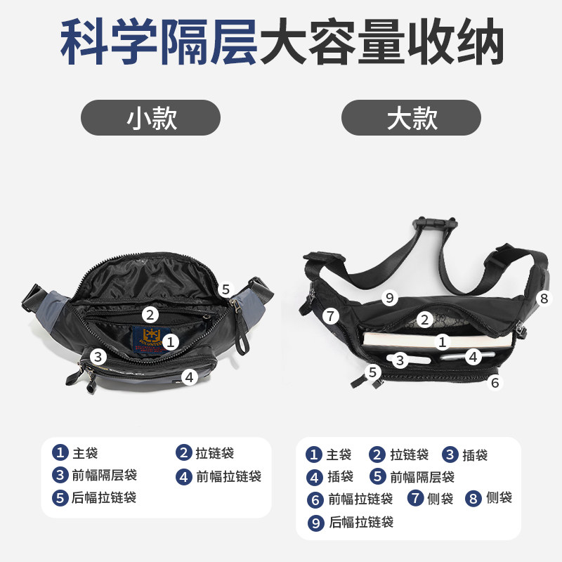 夏季腰包新款多隔层轻便中年斜挎包 volunteer男士包袋